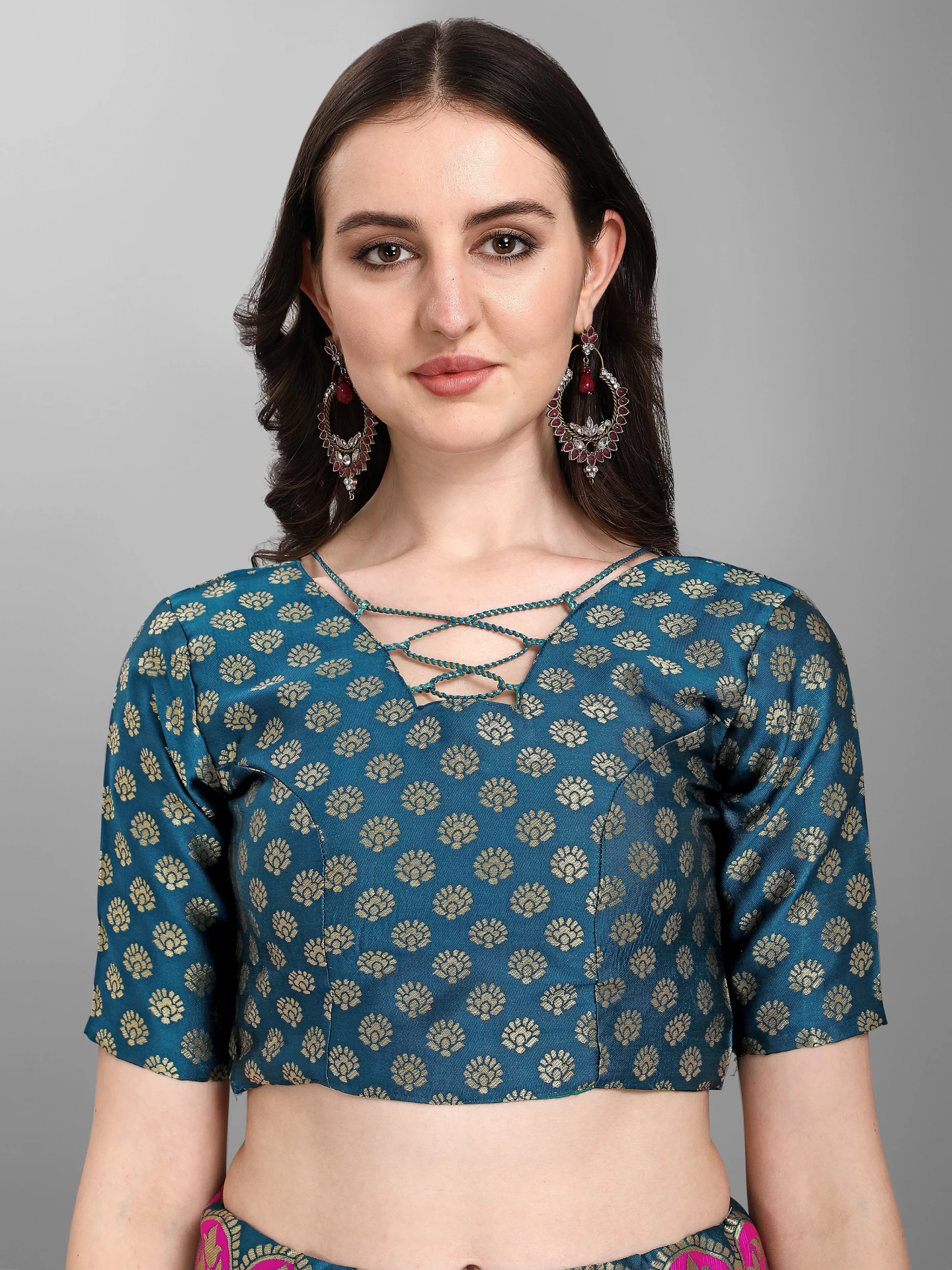 Asha Boutique - Rock the ethnicity ! Embroidered boat neck blouse with full  flared lehenga in turquoise adding coolness to this summer !!! DM to order  for customized lehenga Model- Shreya Singh @