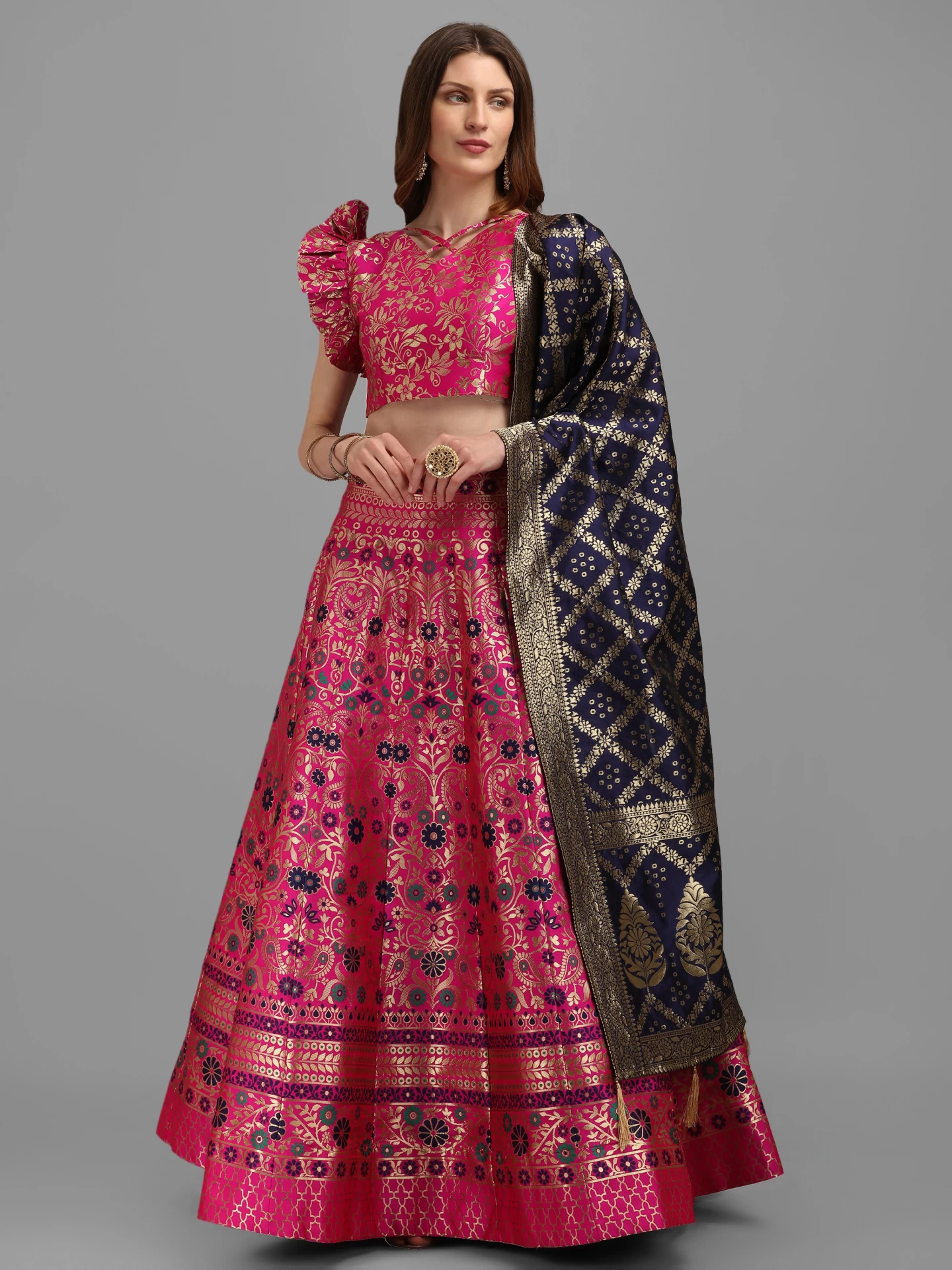 Elegant Royal Blue-pink Lehenga Choli With Dupatta ,indian Designer Ready  to Party Lehenga Choli, Jacquard With Weaving Work Lehenga Choli - Etsy