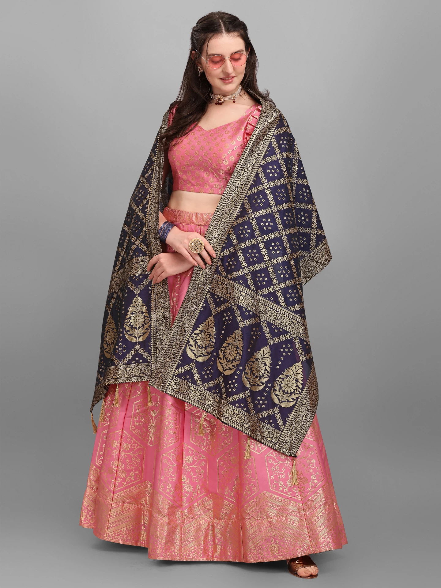 Buy Women Pastel Pink Thread And Sequin Embroidered Bridal Lehenga And  Blouse Set With Dupatta And Belt - Sorbet Hues - Indya