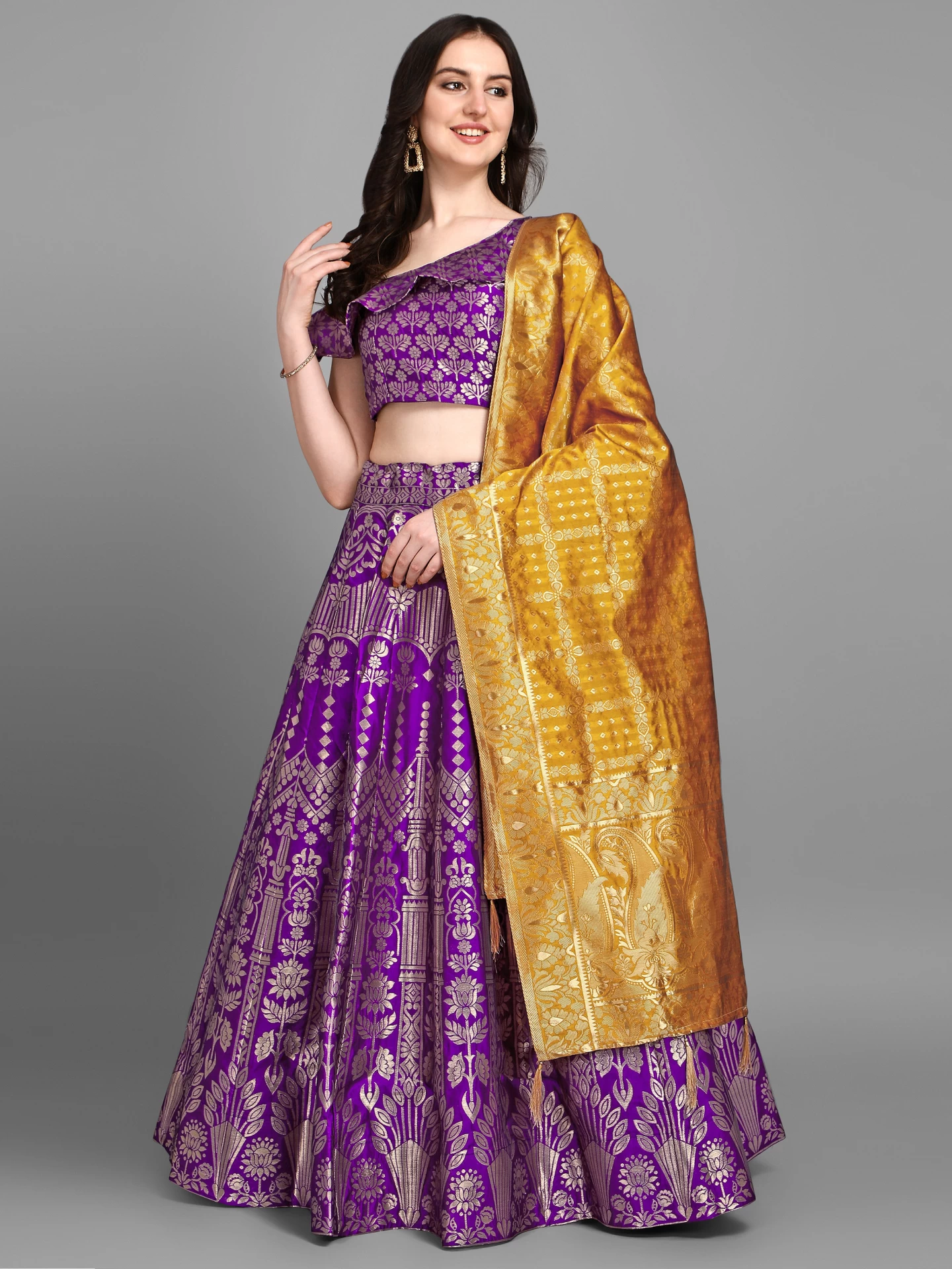 Buy Blue & Black Solid Semi-Stitched Myntra Lehenga & Unstitched Blouse  with Dupatta Online from EthnicPlus for ₹3099